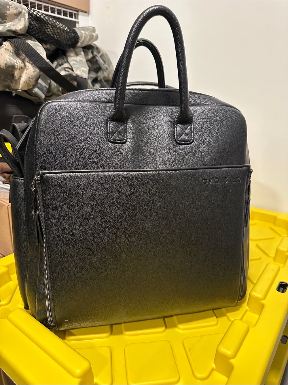 Ayla & Co Black Diaper Bag Leather Bookbag-